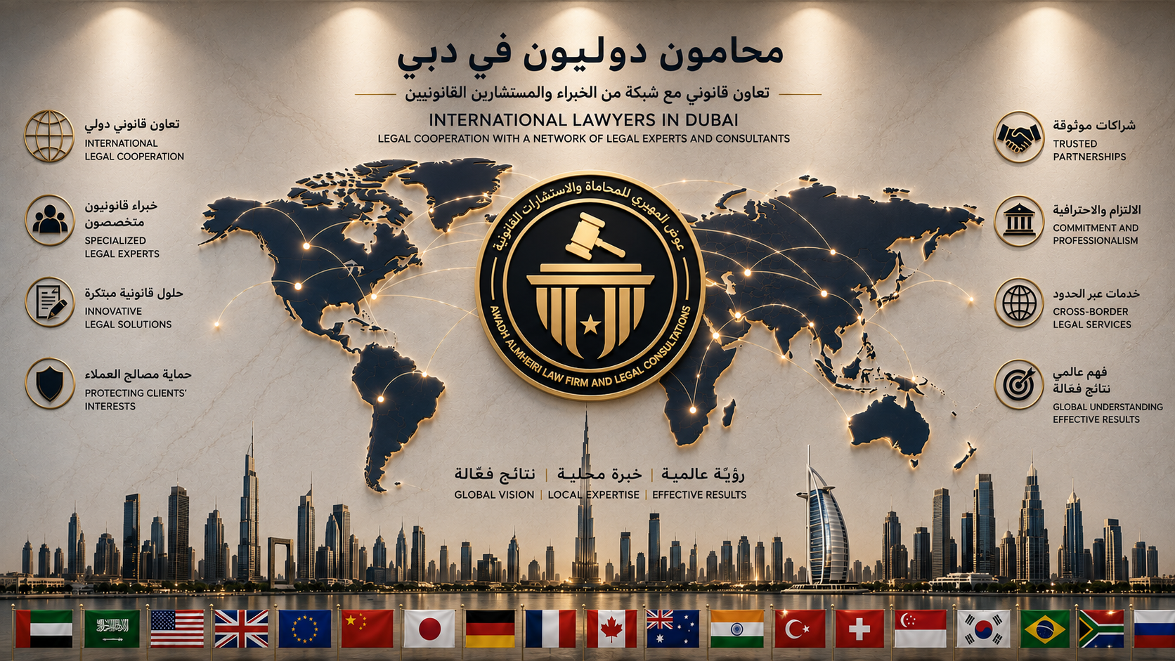 محامون دوليون في دبي: تعاون قانوني مع شبكة من الخبراء والمستشارين القانونيين